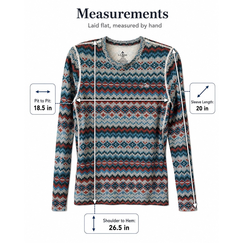 LL Bean Long Sleeve Top Womens L Regular Multicolor Excellent Fair Isle Print - Picture 5 of 16